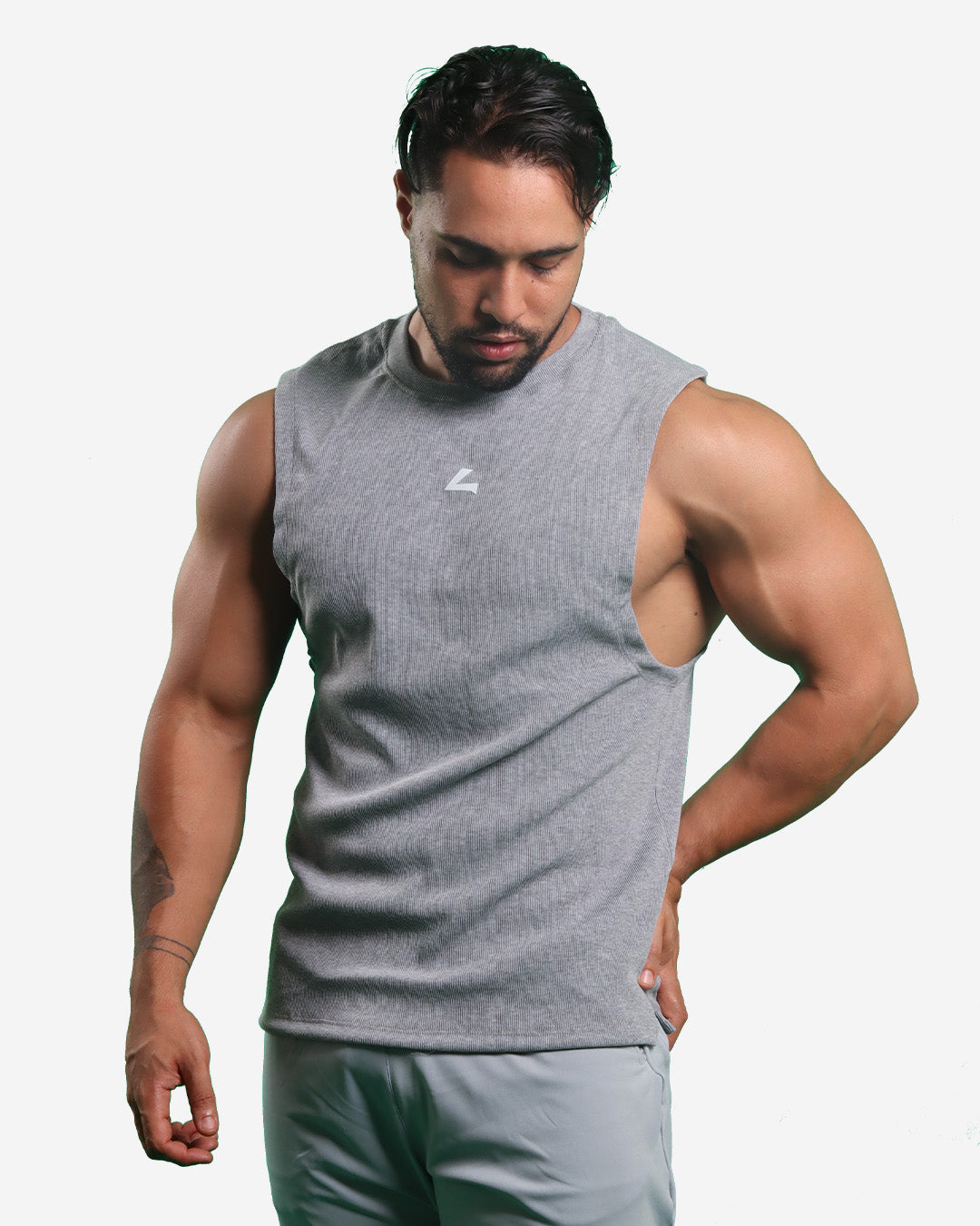 HEATHER GREY RIBTECH SLEEVELESS