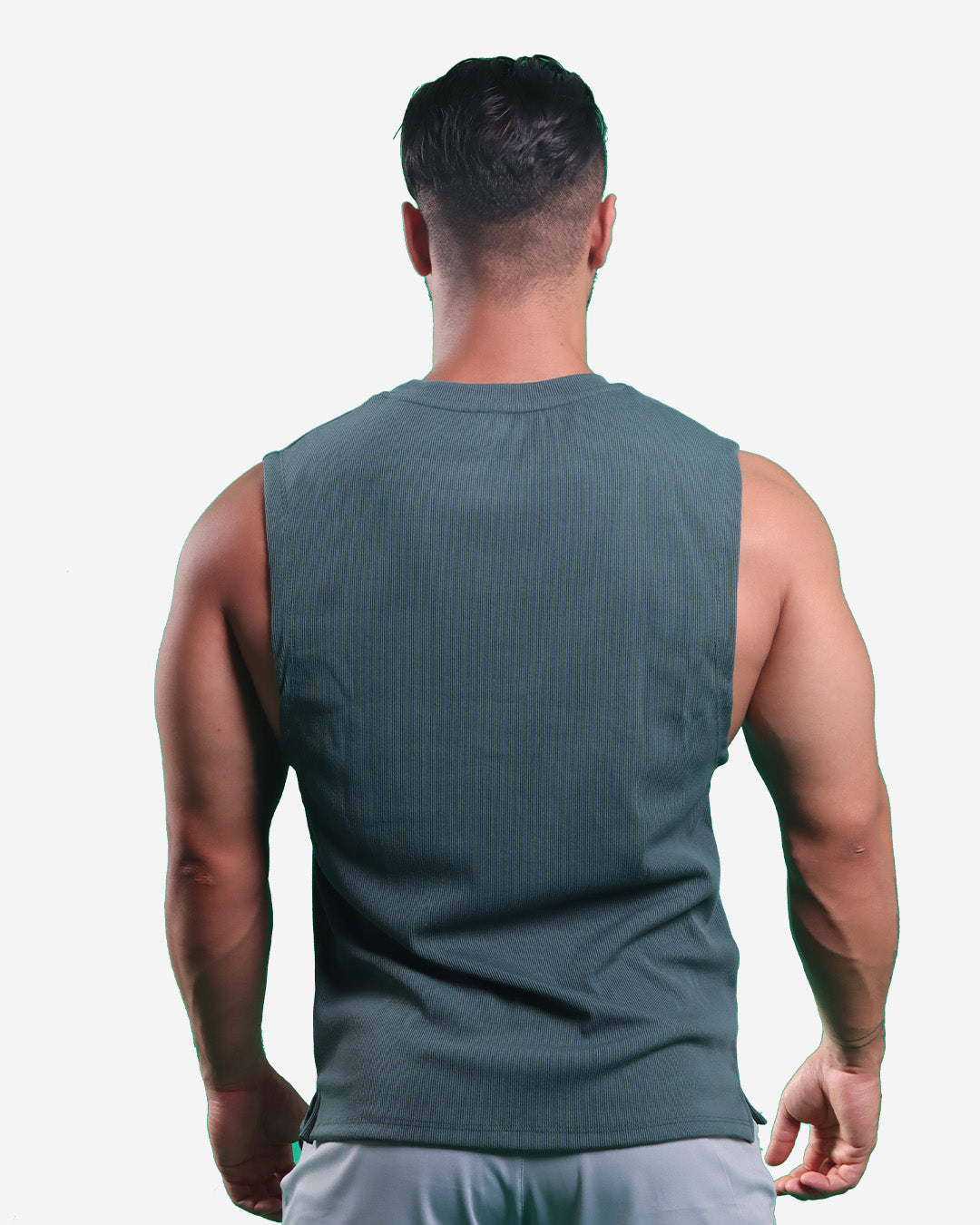 STALE GREEN RIBTECH SLEEVELESS