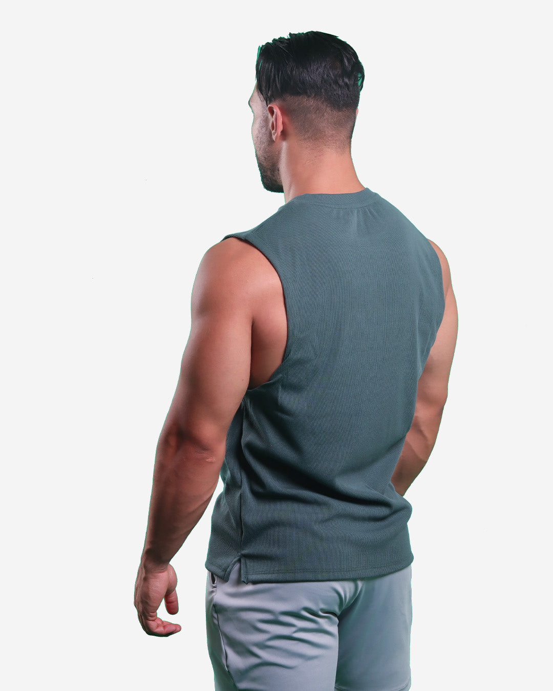 STALE GREEN RIBTECH SLEEVELESS