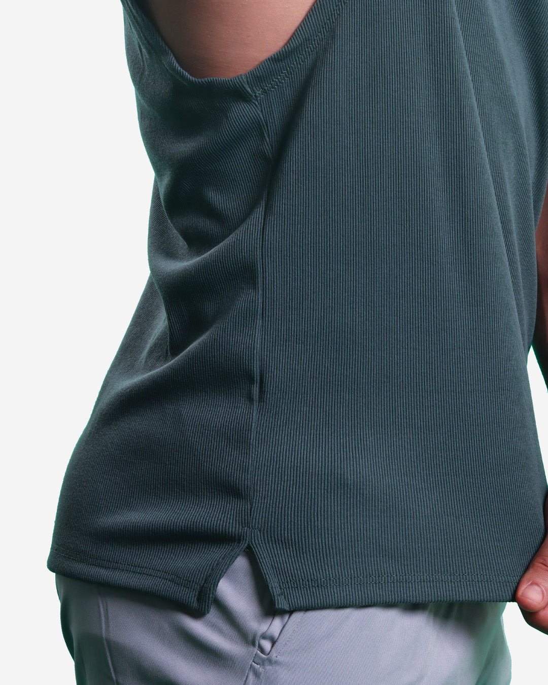 STALE GREEN RIBTECH SLEEVELESS